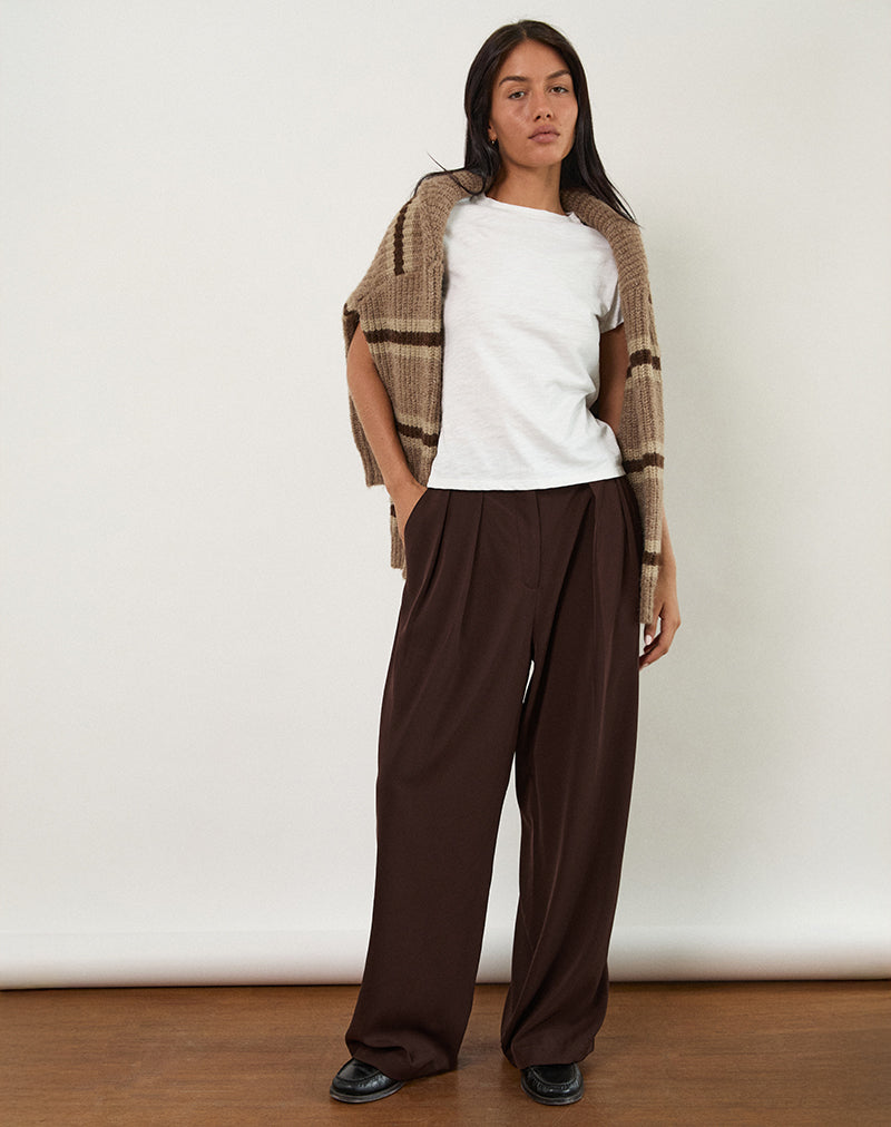 Nala Wide Pleat Trousers in Bitter Chocolate-Nico Sky