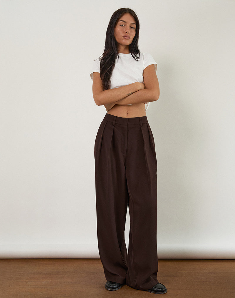 Nala Wide Pleat Trousers in Bitter Chocolate-Nico Sky