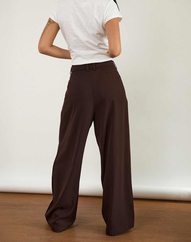 Nala Wide Pleat Trousers in Bitter Chocolate-Nico Sky