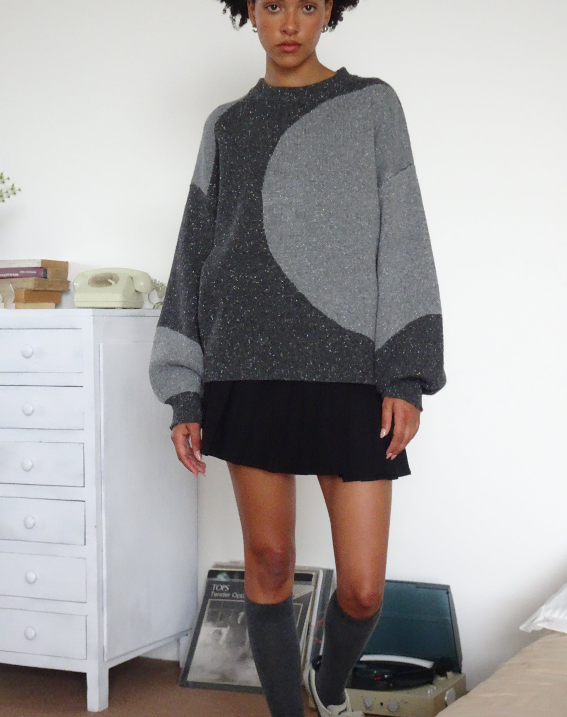 Namari Jumper in Black and Charcoal Mix Knit-Nico Sky