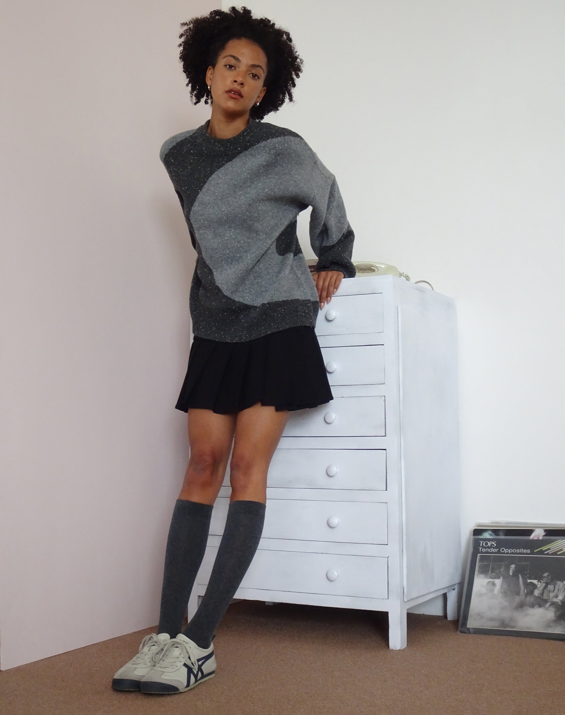 Namari Jumper in Black and Charcoal Mix Knit-Nico Sky