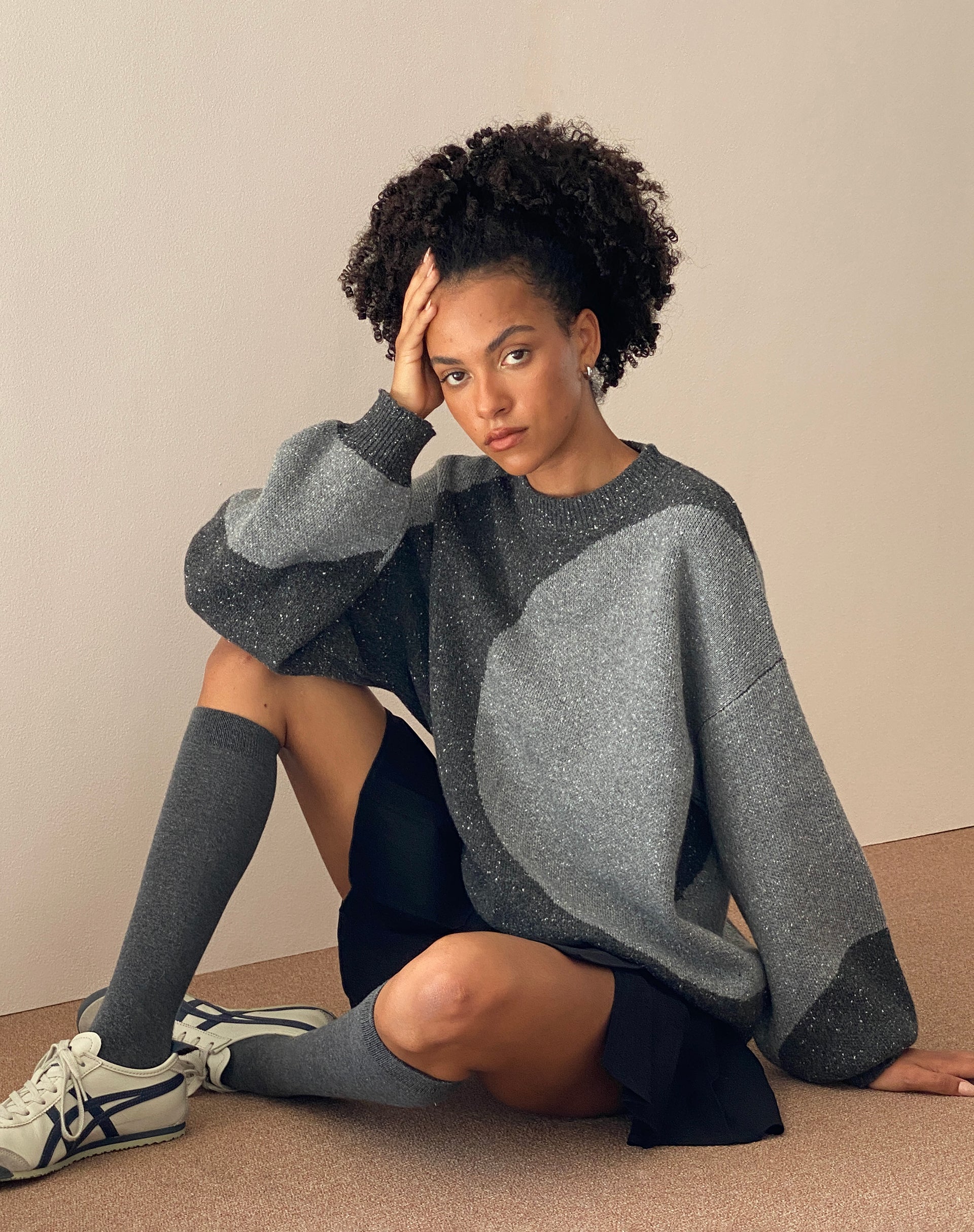 Namari Jumper in Black and Charcoal Mix Knit-Nico Sky