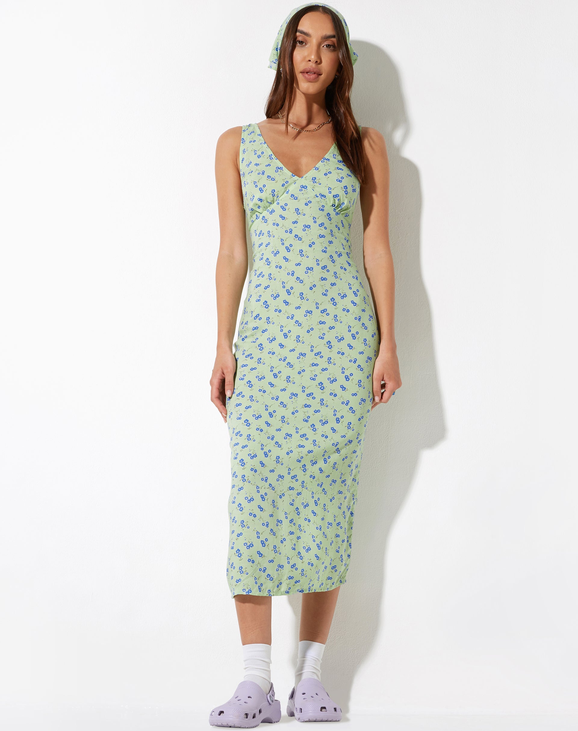 Lisheva Midi Dress in Lime Floral-Nico Sky