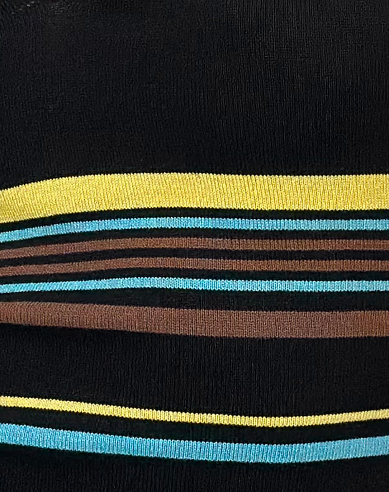 Natcha Vest Top in Black with Brown and Blue Stripes-Nico Sky