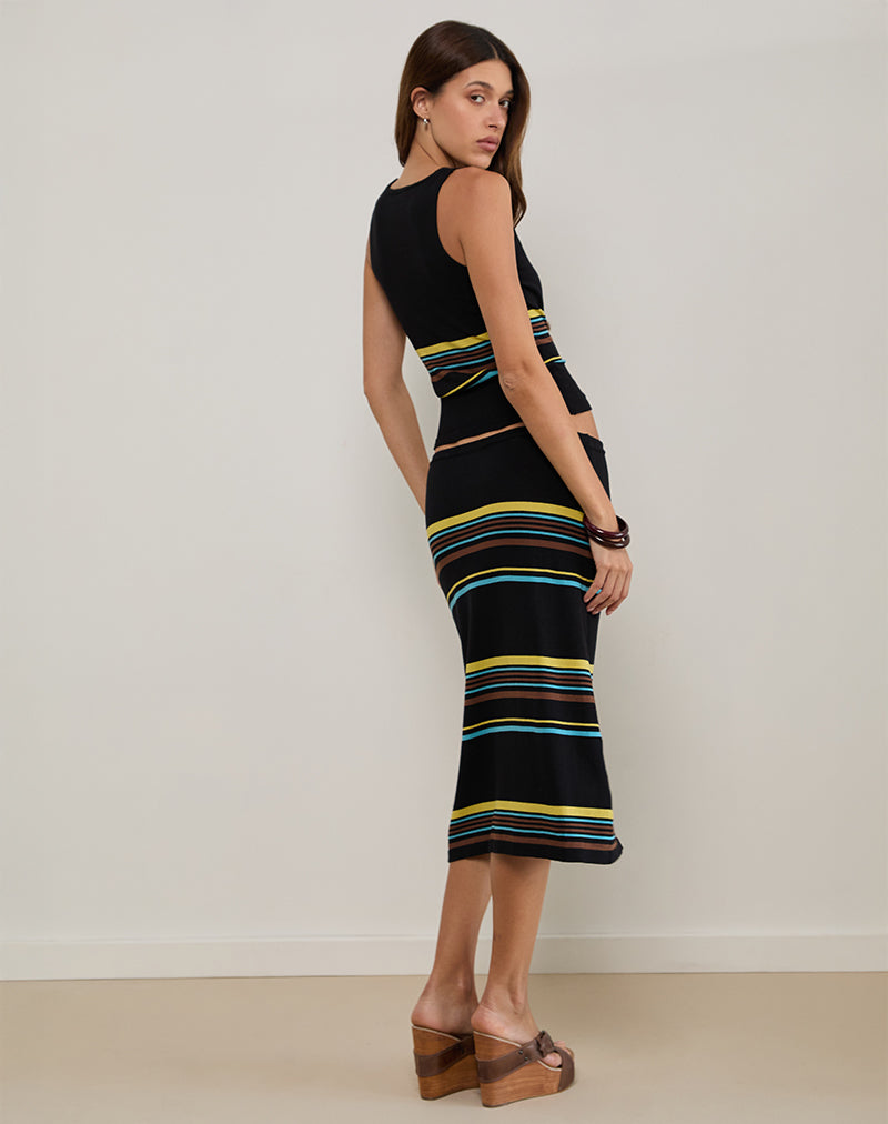 Natcha Vest Top in Black with Brown and Blue Stripes-Nico Sky