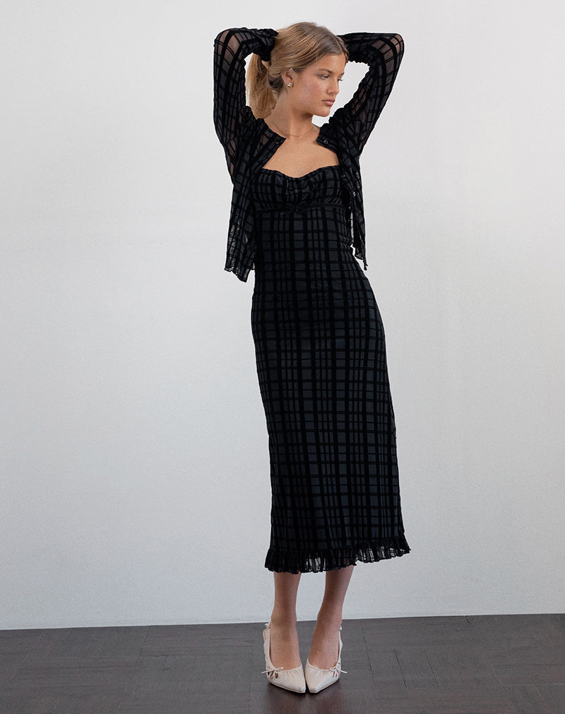 Nateda Dress in Tonal Check Flock Black-Nico Sky