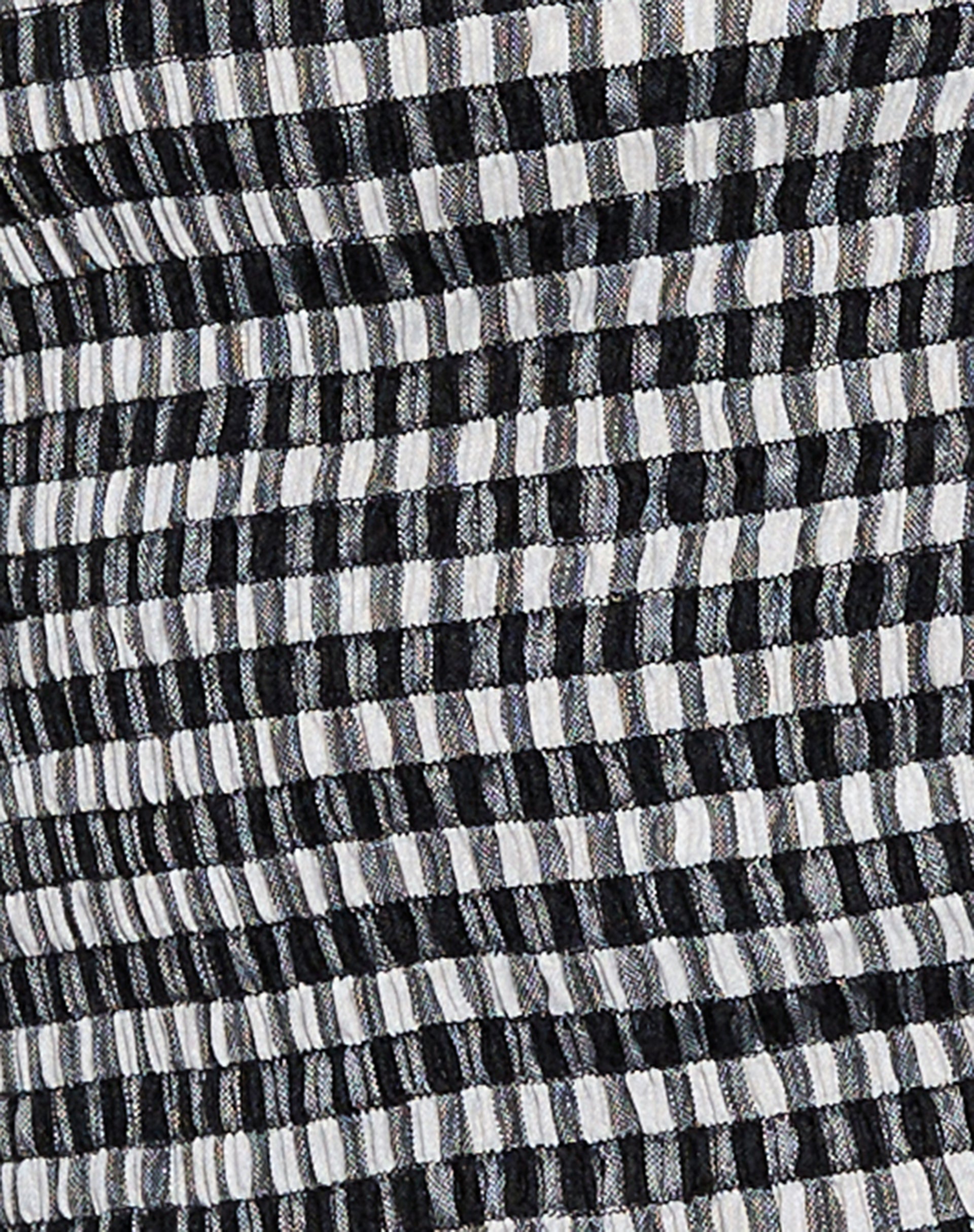 Neema Shirred Bardot Top in Mini Gingham Black and White-Nico Sky