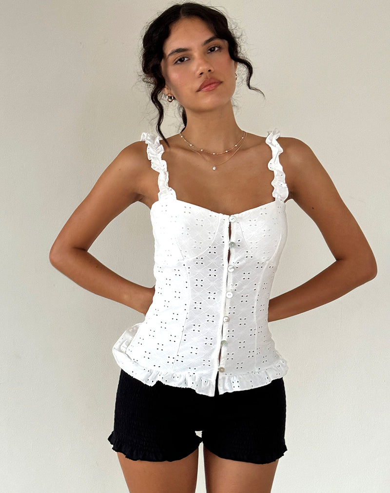 Neroli Corset Top in Broderie White-Nico Sky