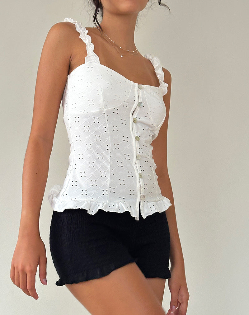 Neroli Corset Top in Broderie White-Nico Sky