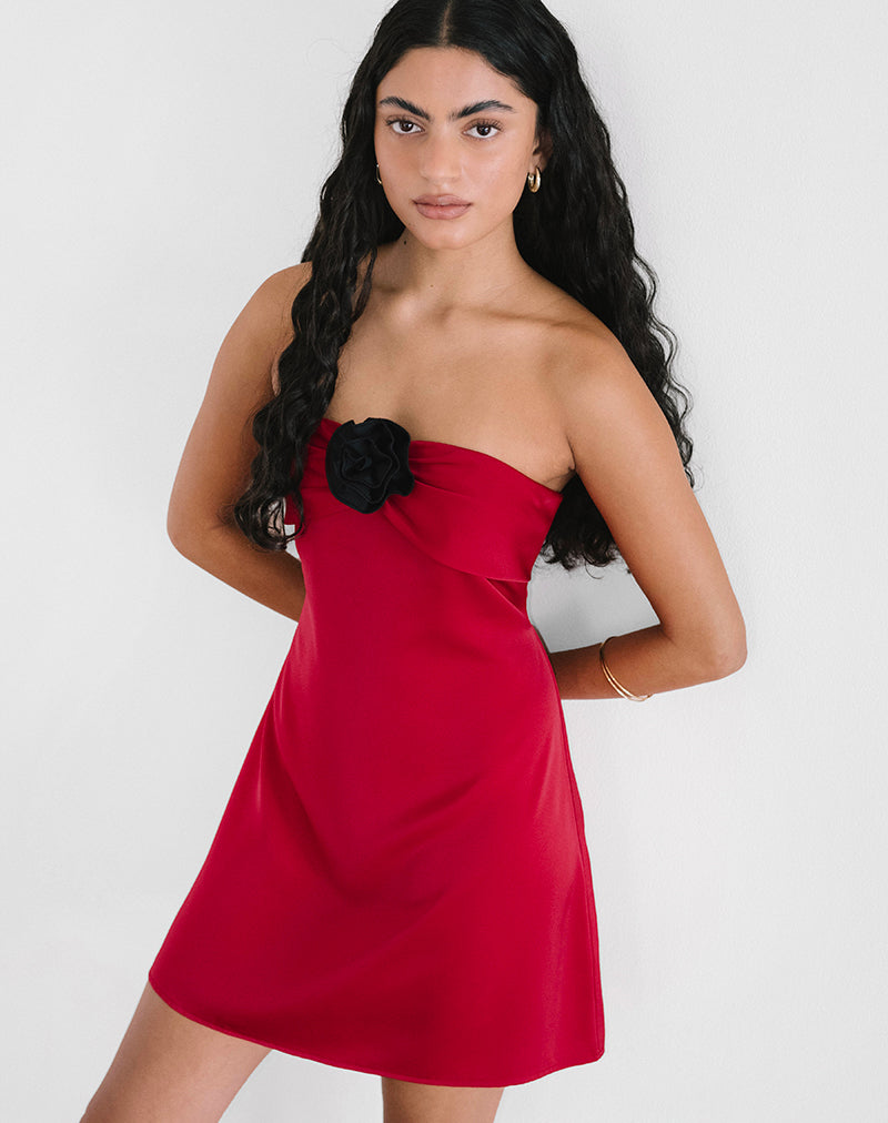 Ninivala Dress in Red with Black Rosette-Nico Sky