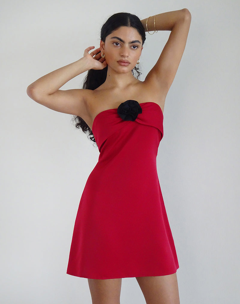 Ninivala Dress in Red with Black Rosette-Nico Sky