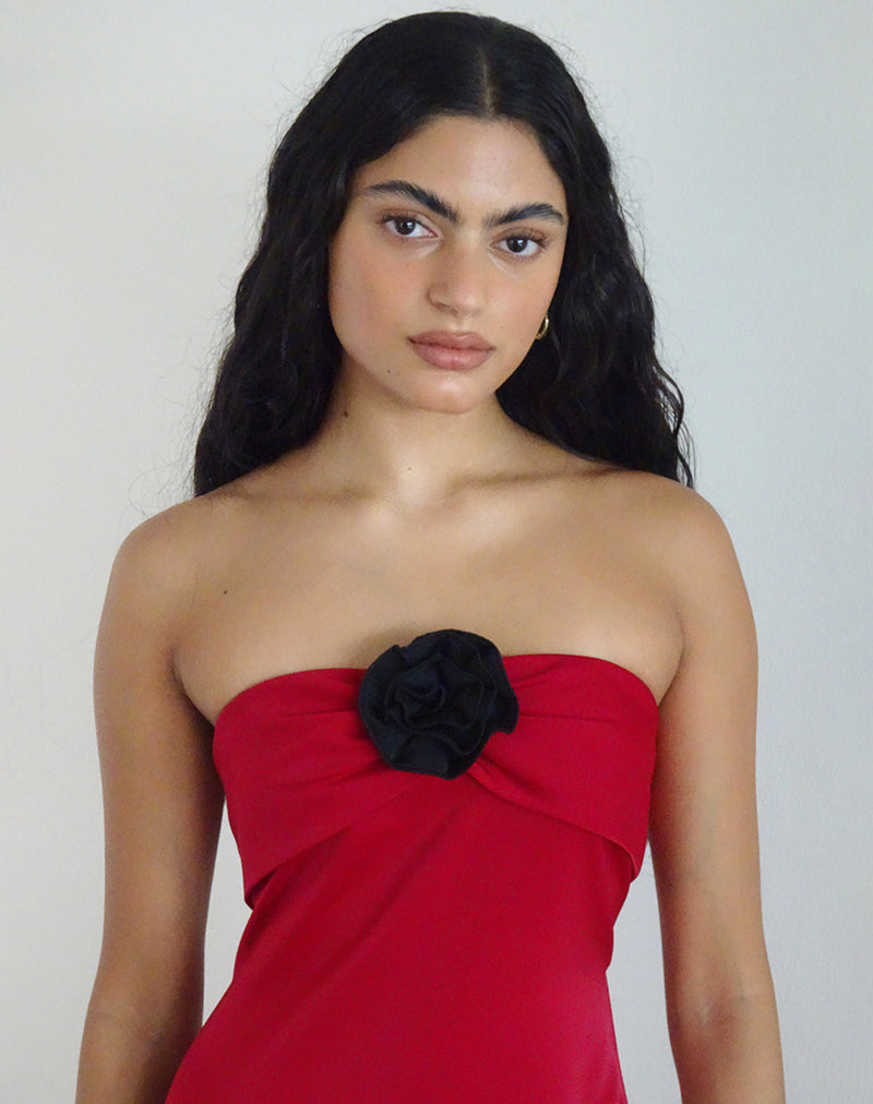Ninivala Dress in Red with Black Rosette-Nico Sky