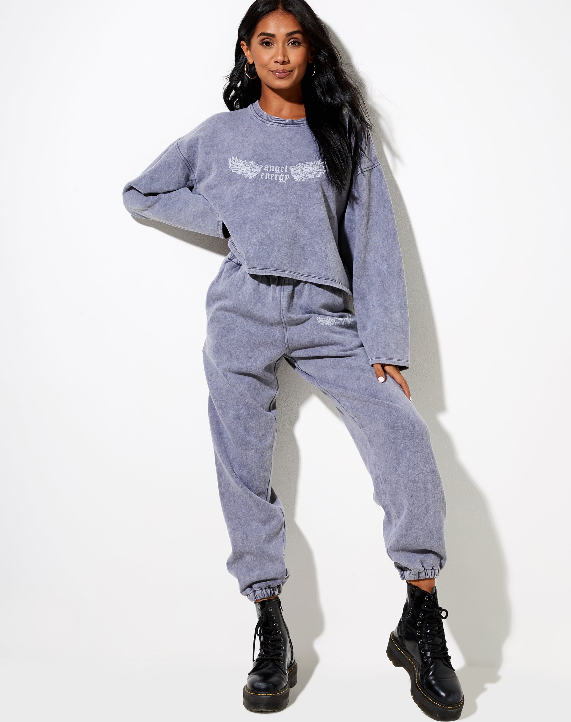 Niyo Sweatshirt in Charcoal Wash "Angel Energy" Wings-Nico Sky