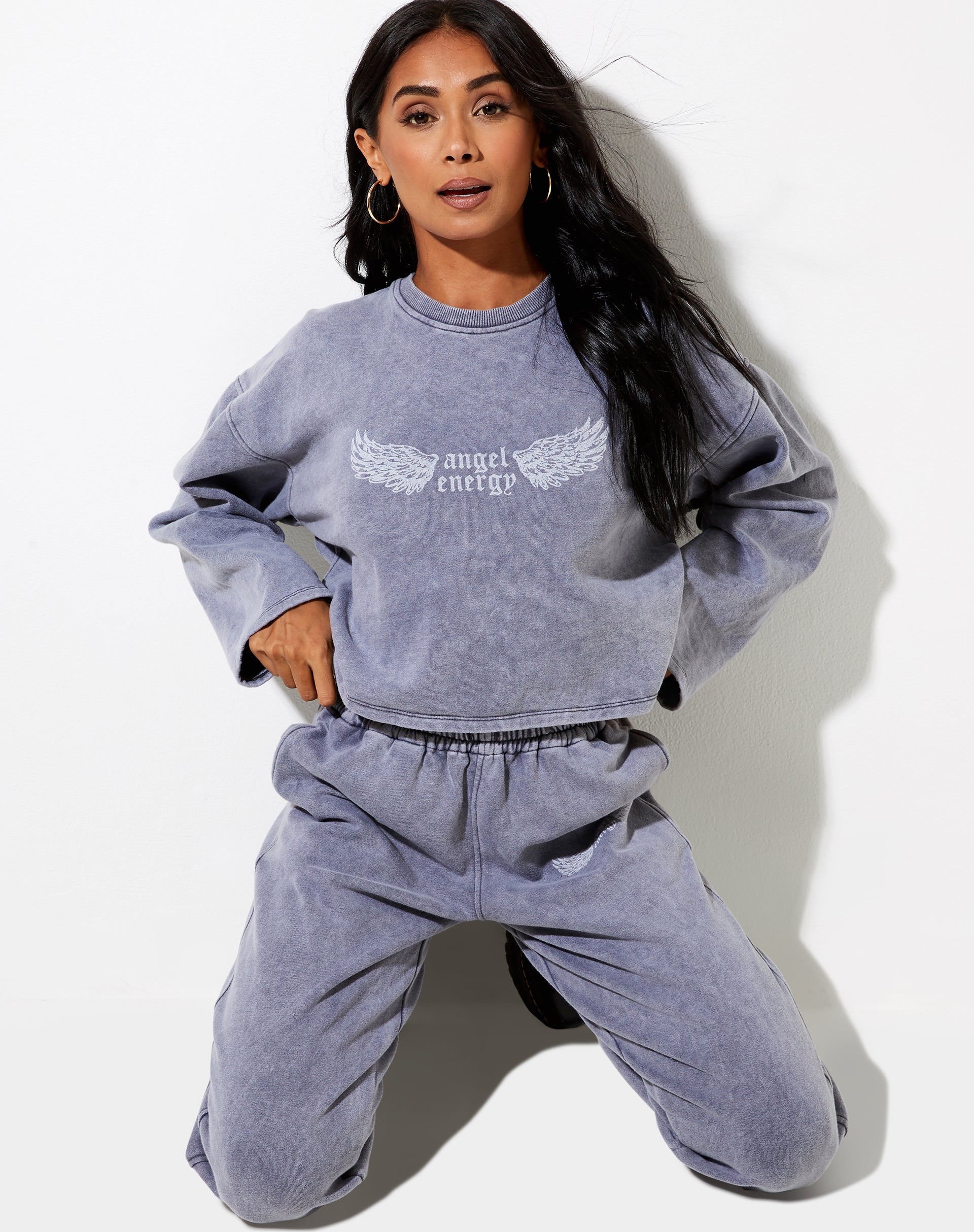 Niyo Sweatshirt in Charcoal Wash "Angel Energy" Wings-Nico Sky