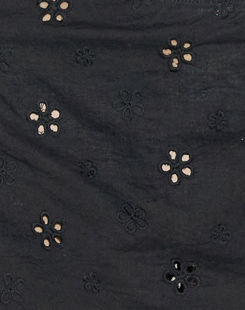 Olsa Mini Skirt in Flower Broderie Black-Nico Sky