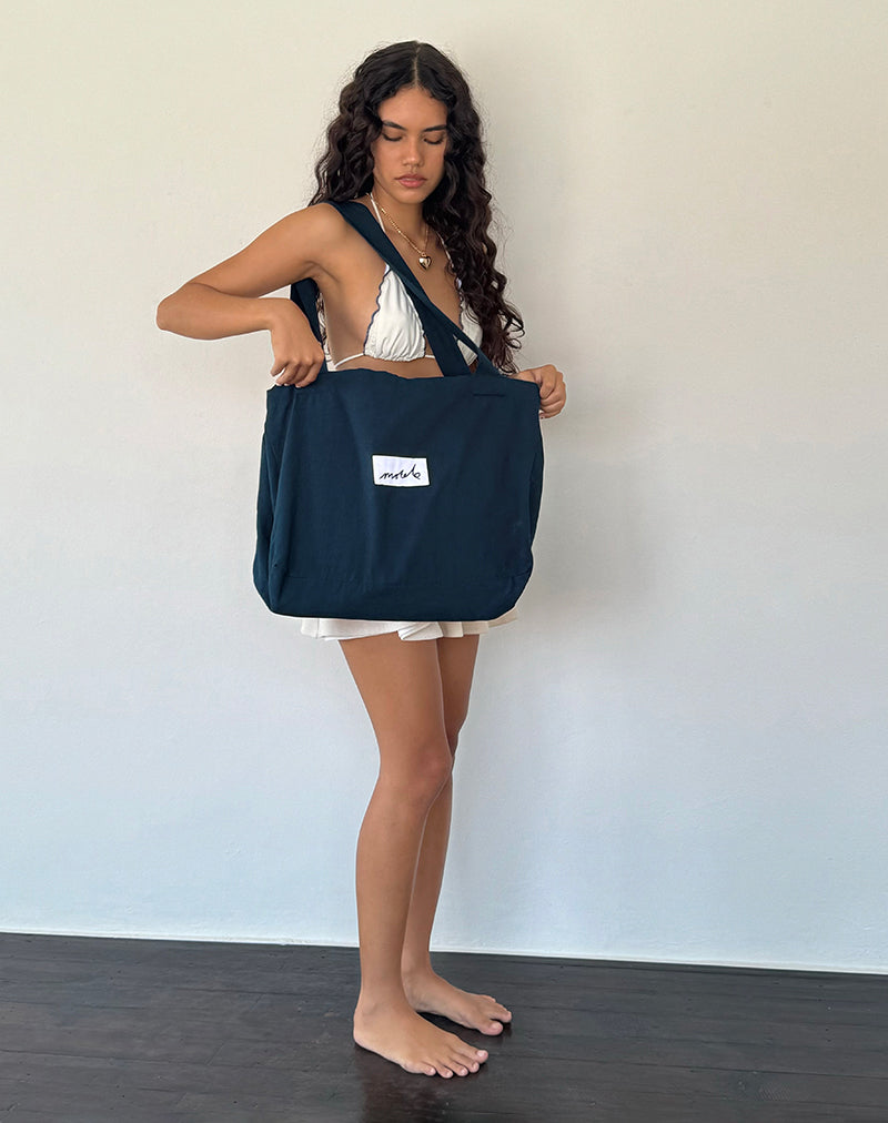 Nola Totebag in Navy with Motel Love Embroidery-Nico Sky