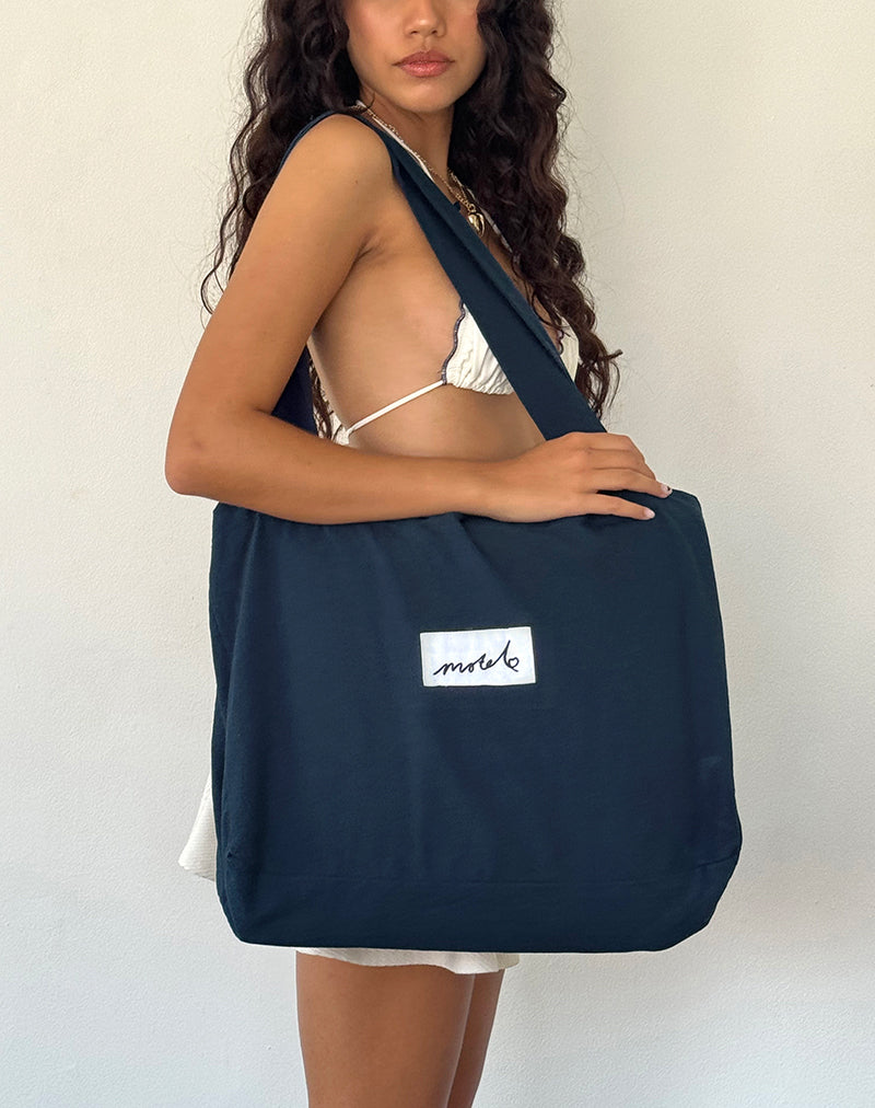 Nola Totebag in Navy with Motel Love Embroidery-Nico Sky