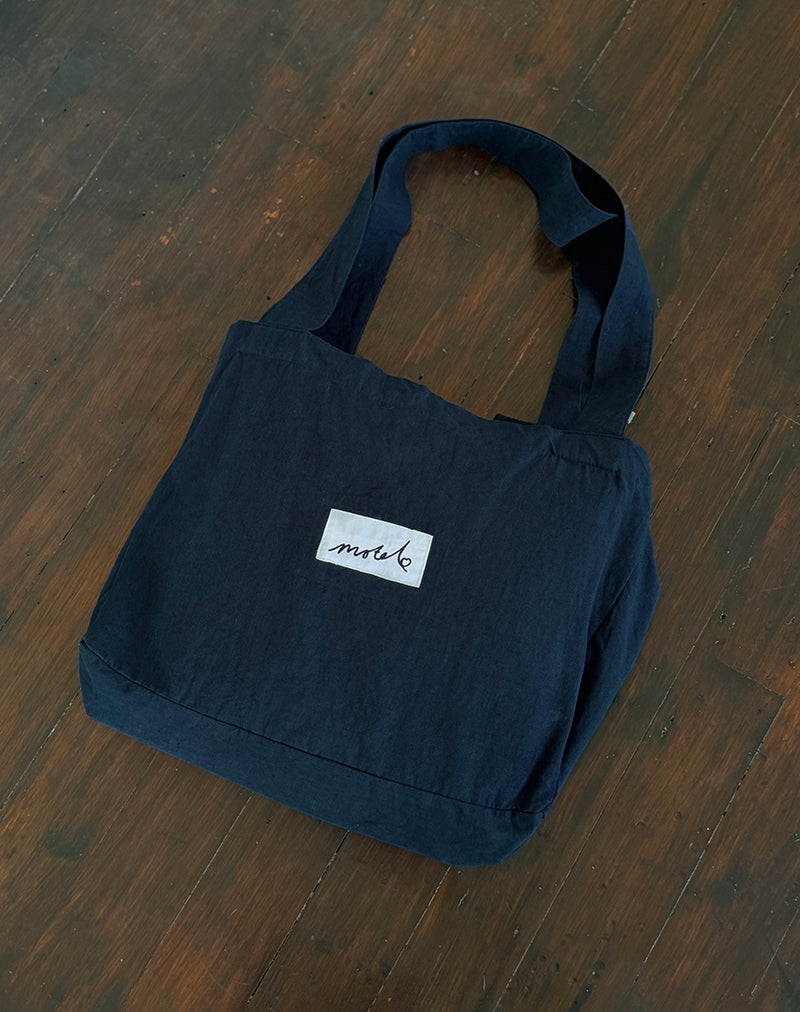 Nola Totebag in Navy with Motel Love Embroidery-Nico Sky