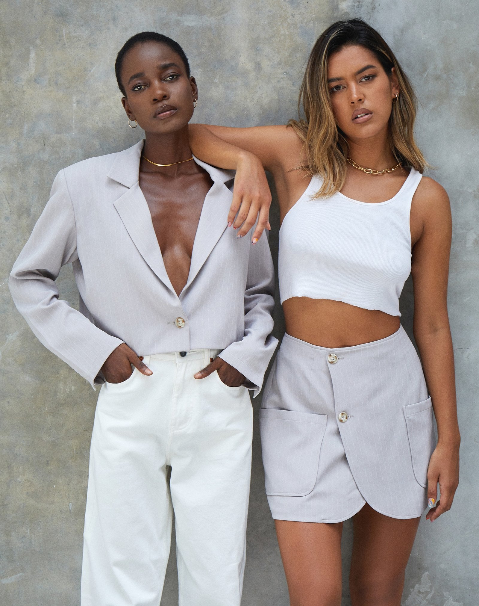 Morica Mini Skirt in Pinstripe Silver Grey-Nico Sky