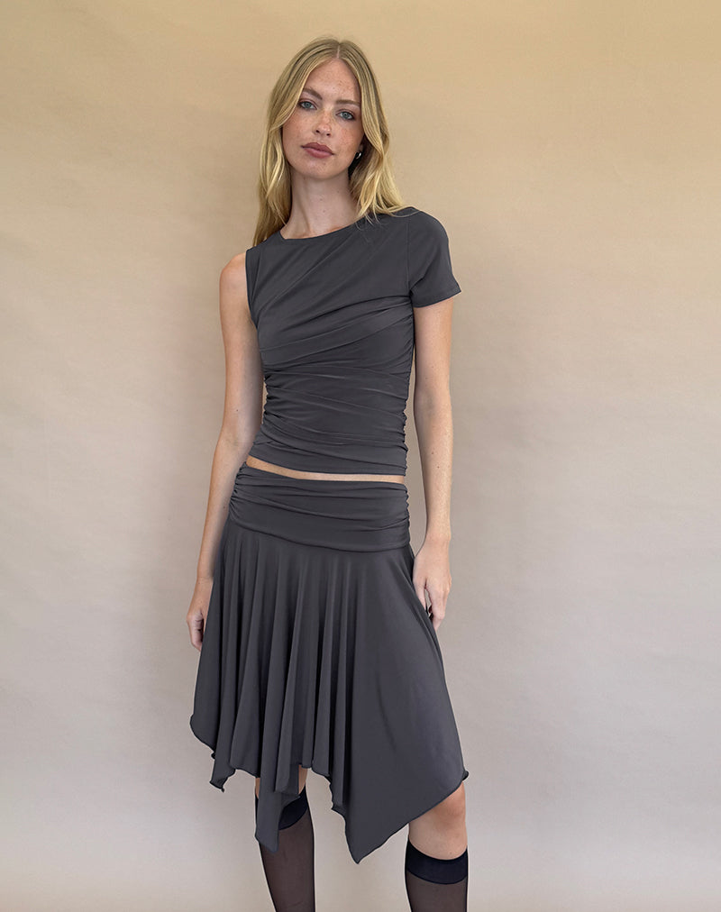 Norali Waterfall Midi Skirt in Grey-Nico Sky