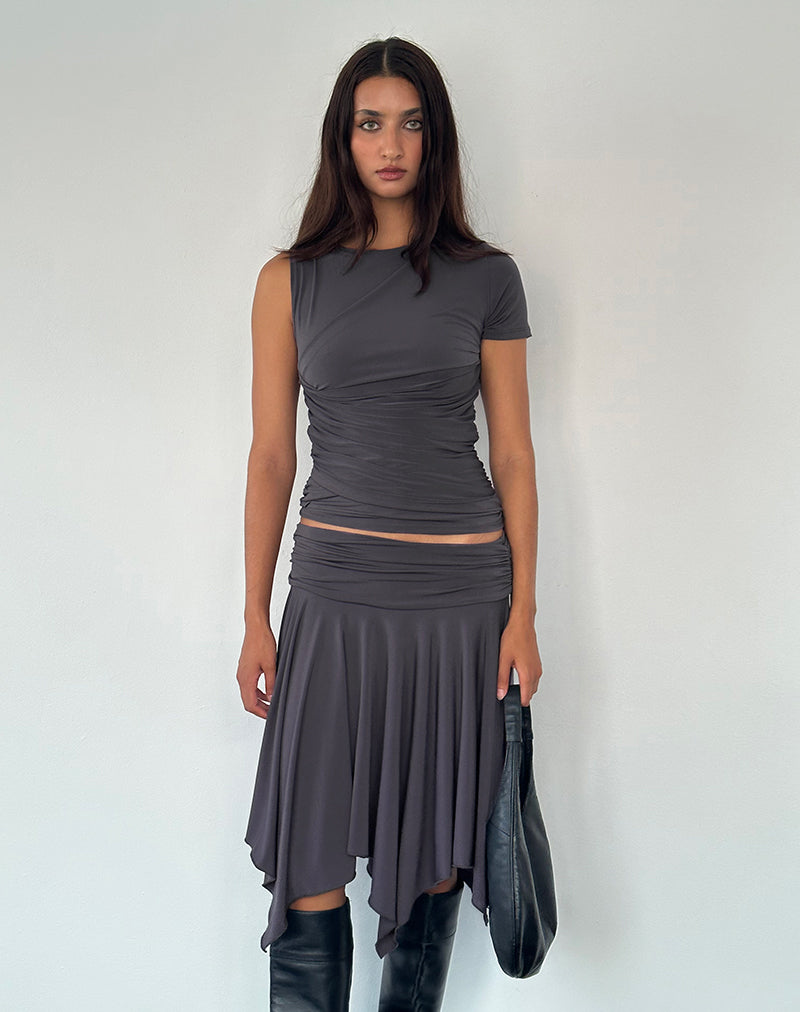 Norali Waterfall Midi Skirt in Grey-Nico Sky