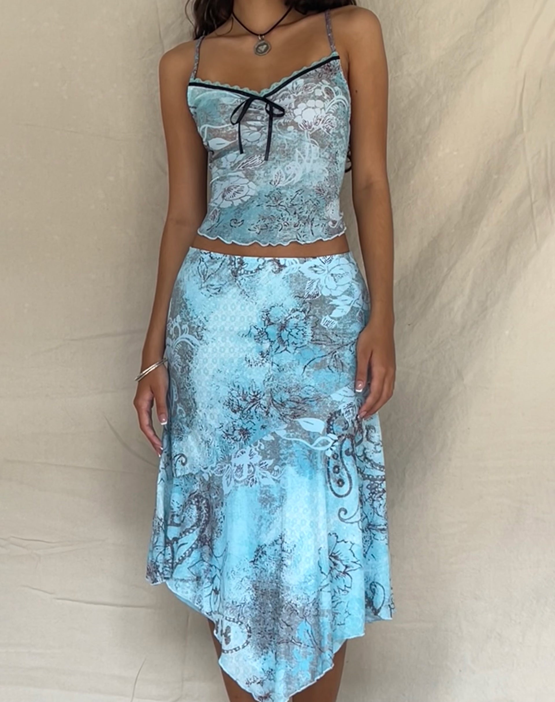 Norde Cami Top in Blue Paisley Abstract Rustic-Nico Sky