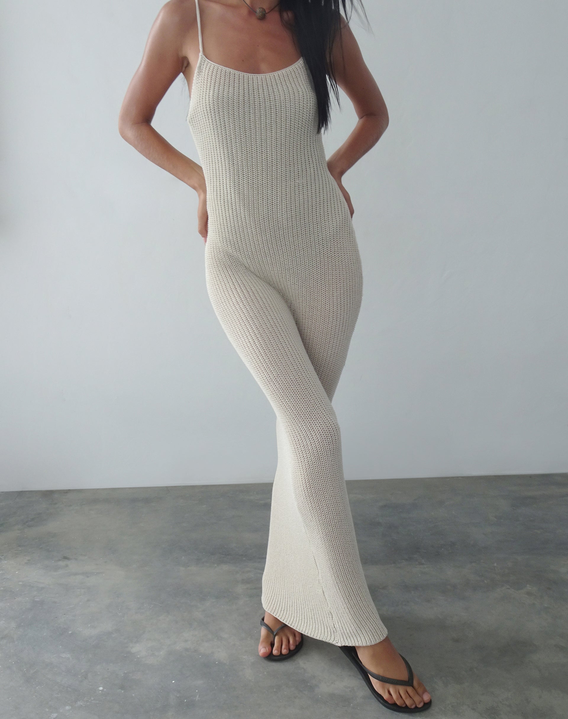 Norila Knitted Maxi Dress in Neutral-Nico Sky