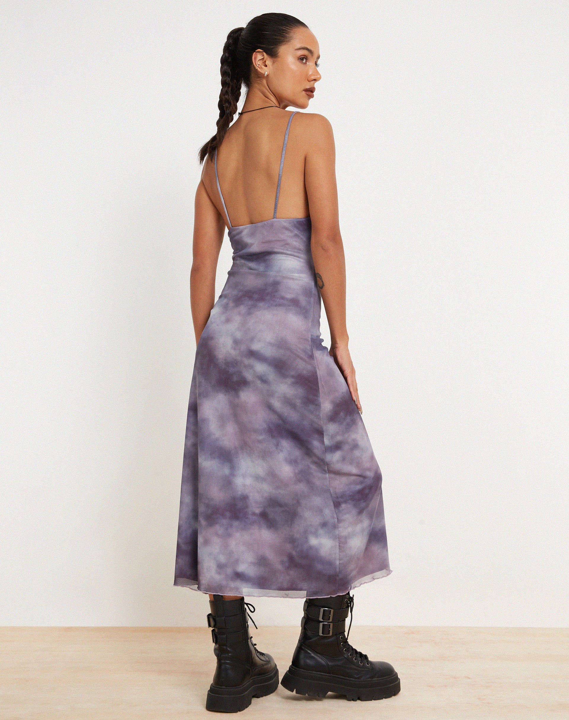 Norishi Printed Mesh Midi Dress in Smokey Gradients Purple-Nico Sky