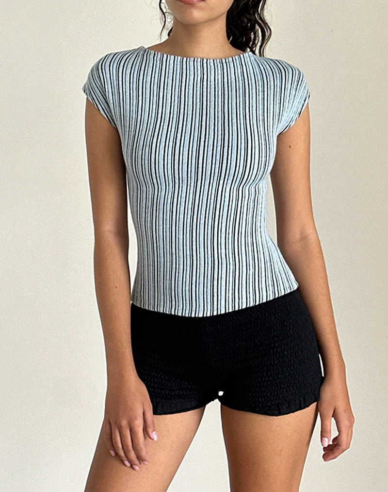 Nova Top in Jersey Blue and Black Stripe-Nico Sky