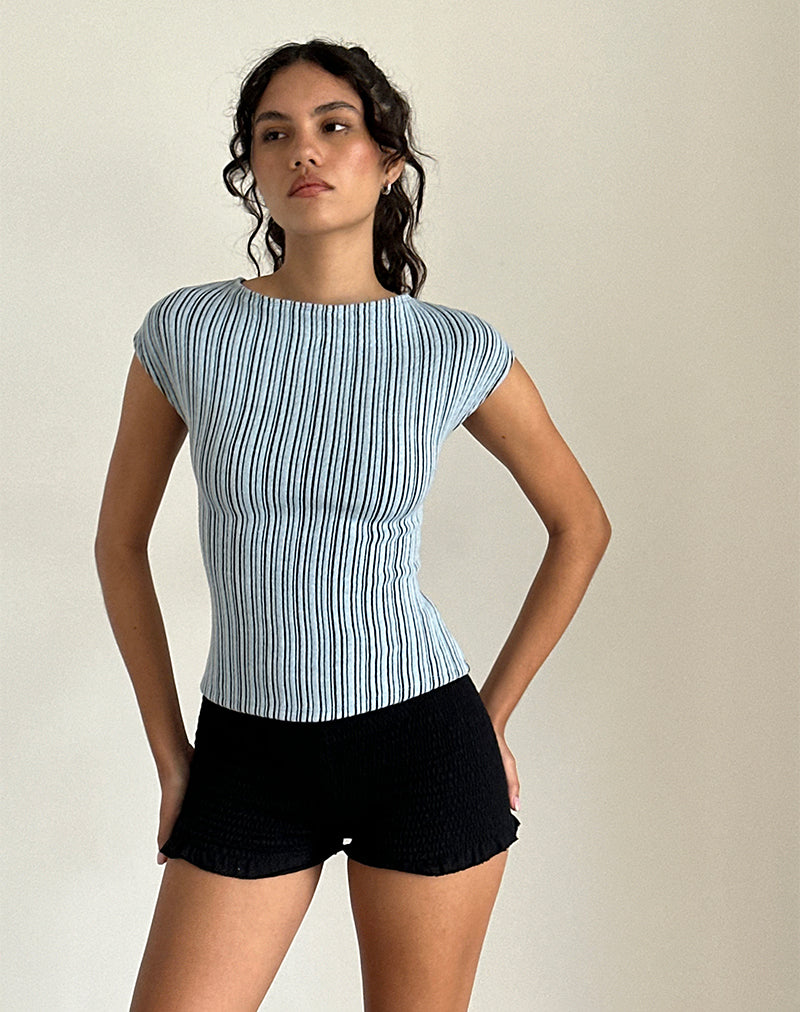 Nova Top in Jersey Blue and Black Stripe-Nico Sky