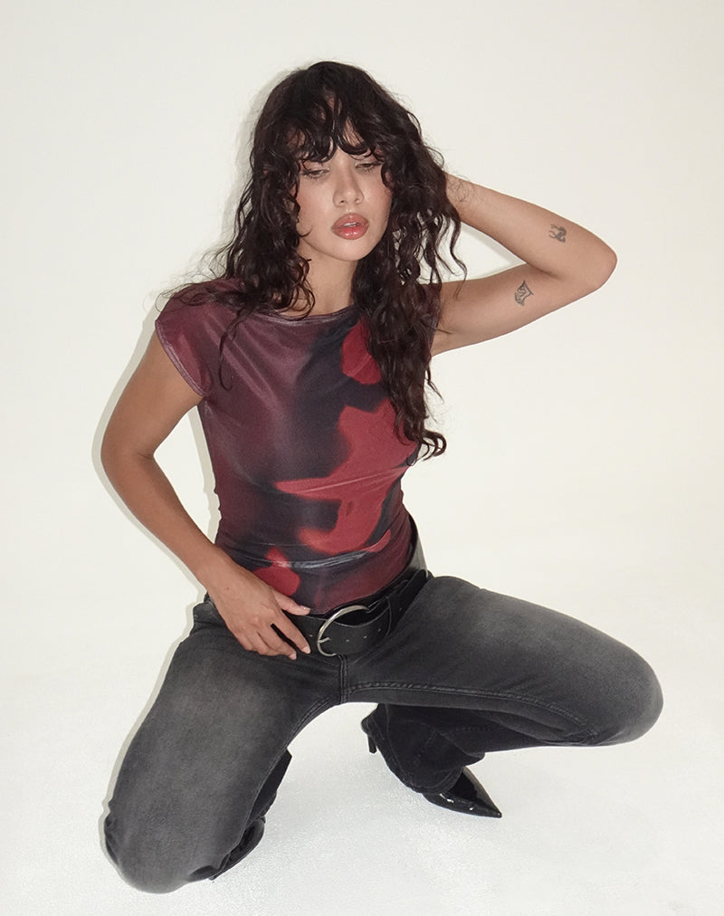 Nova Top in Digi Flower Red-Nico Sky