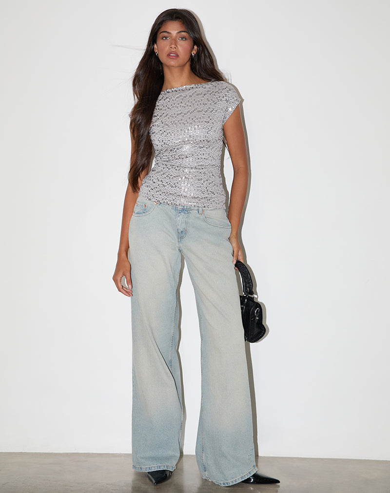 Nova Top in Gauzy Sequin Silver-Nico Sky