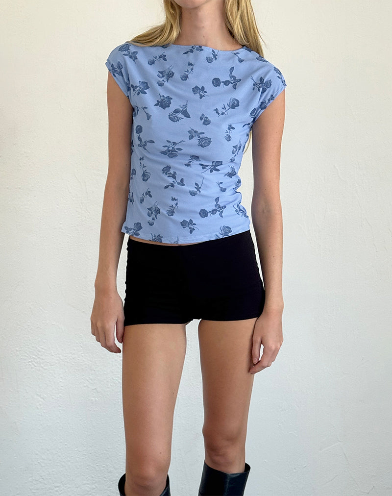 Nova Top in Inky Blue Floral Mesh-Nico Sky