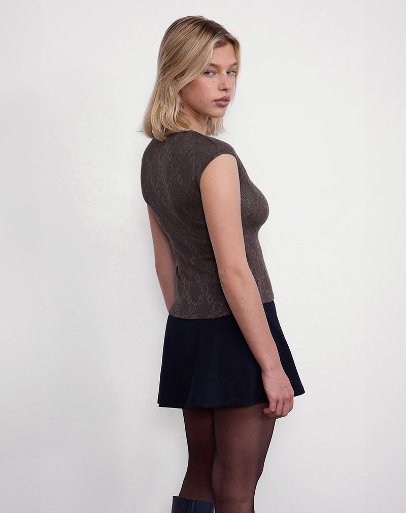 Nova Top in Jacquard Knit Brown-Nico Sky
