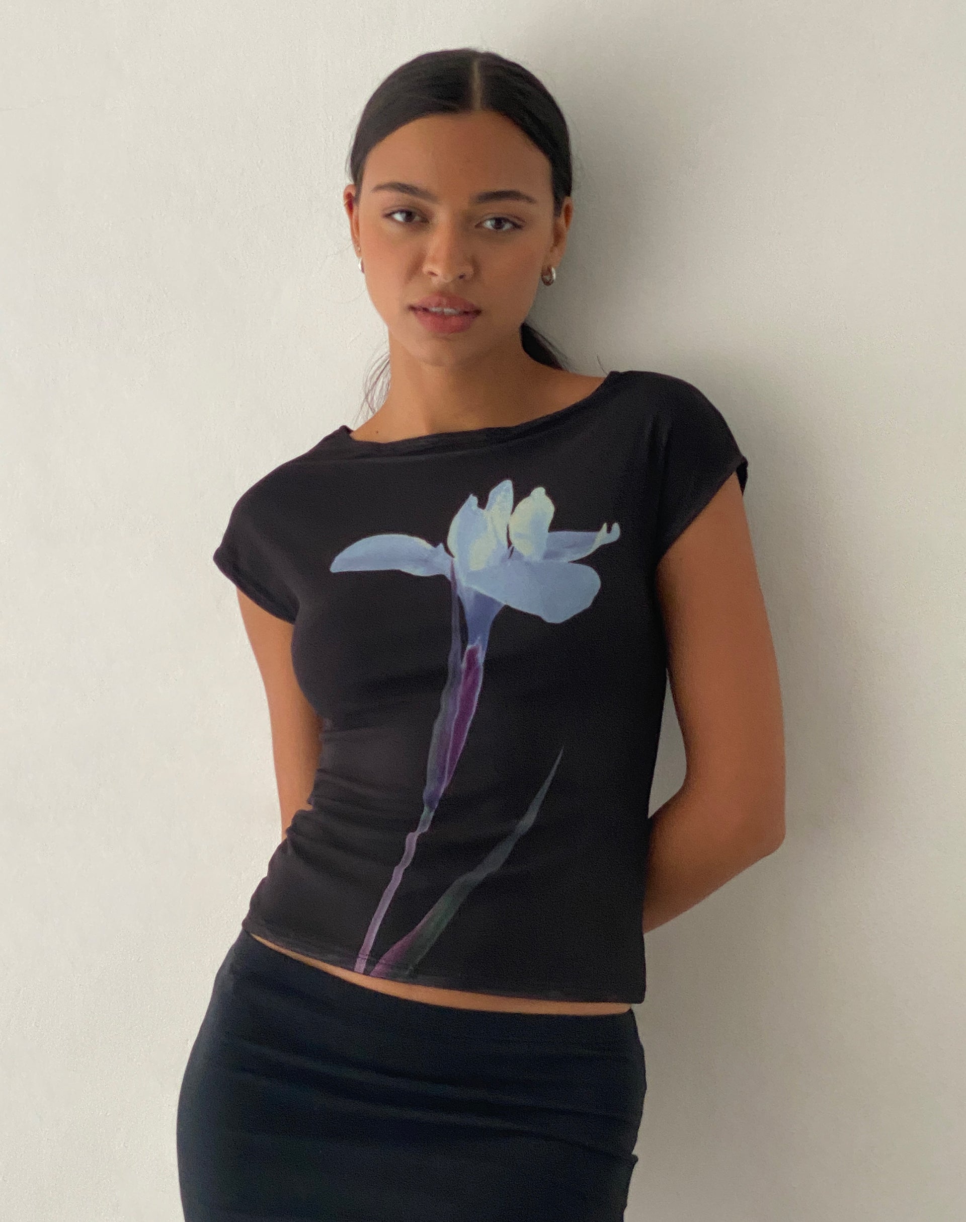 Nova Top in Mesh Navy Flower-Nico Sky