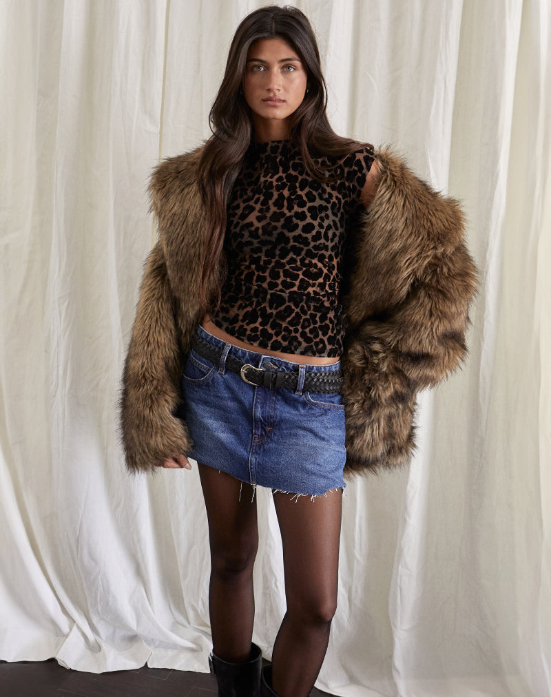 Nova Top in Flock Mesh Rar Leopard-Nico Sky