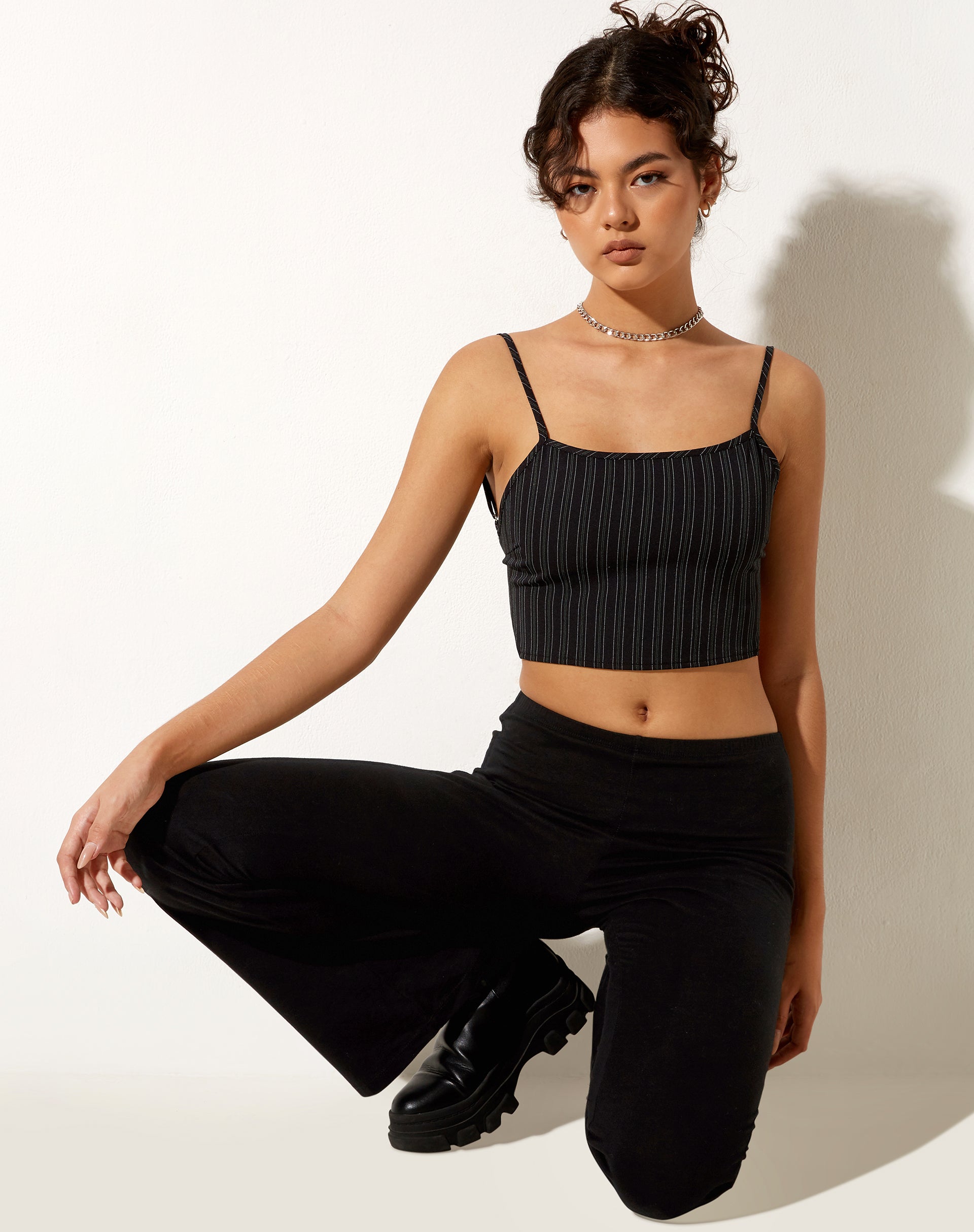 Ojjas Crop Top in Irregular Stripe Black-Nico Sky