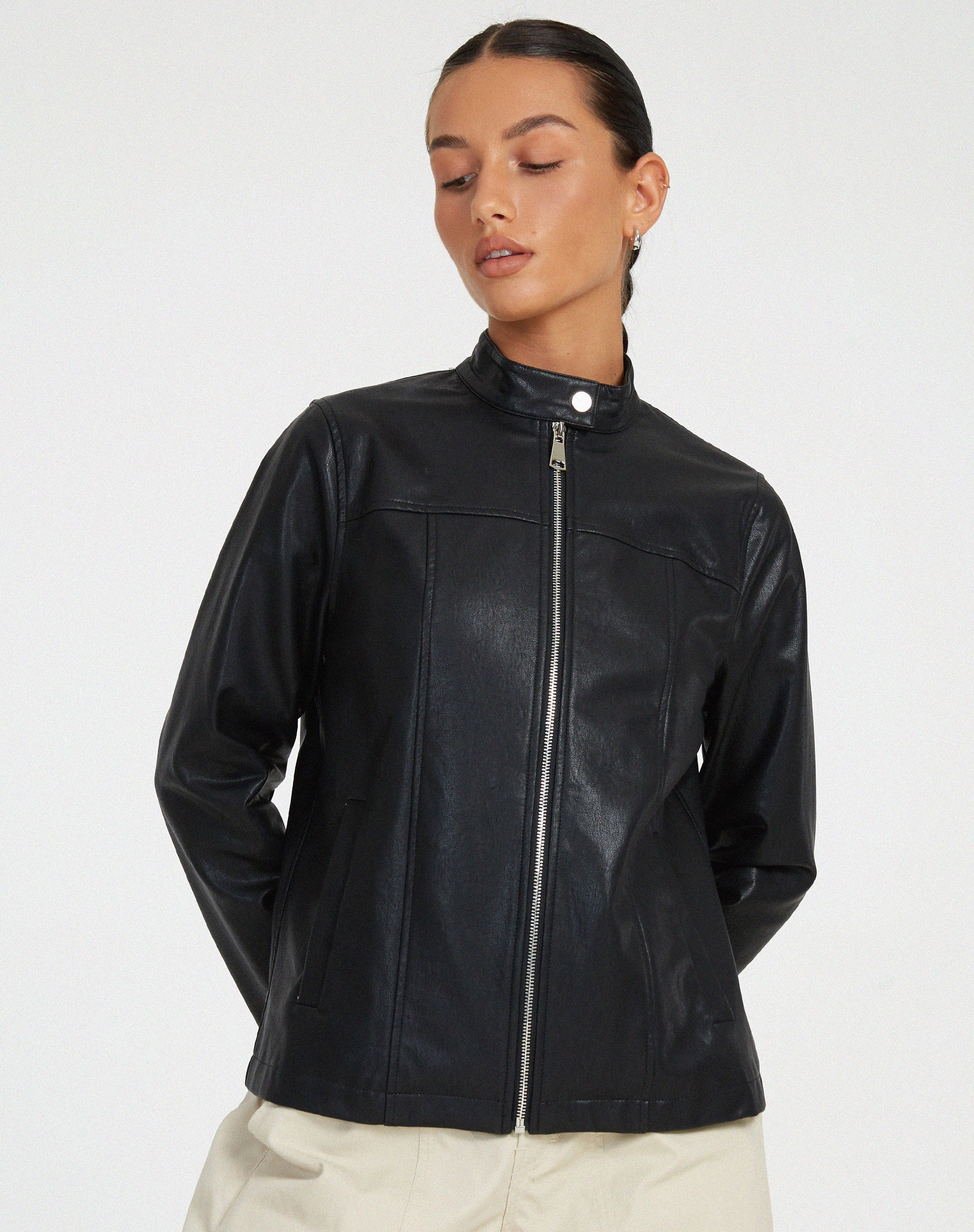 MOTEL X OLIVIA NEILL Olivia Jacket in PU Black-Nico Sky