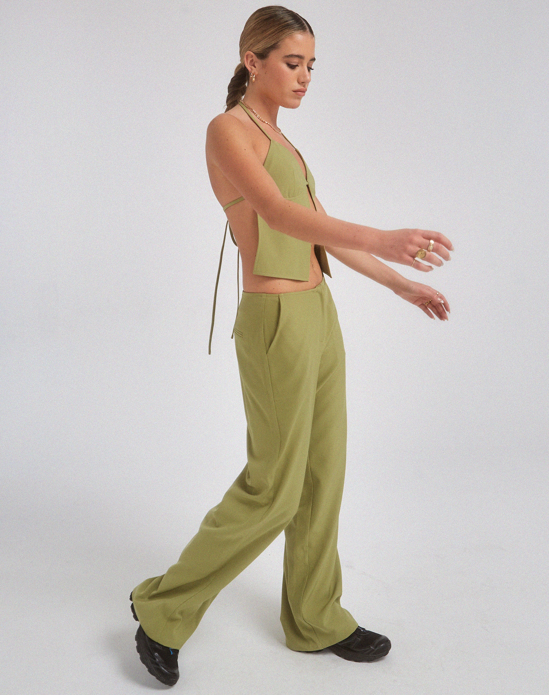 MOTEL X OLIVIA NEILL Amadi Wide Leg Trouser in Tailoring Seamfoam Green-Nico Sky