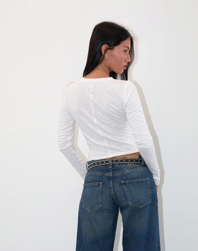 Olson Long Sleeve Top in Slub Ivory-Nico Sky