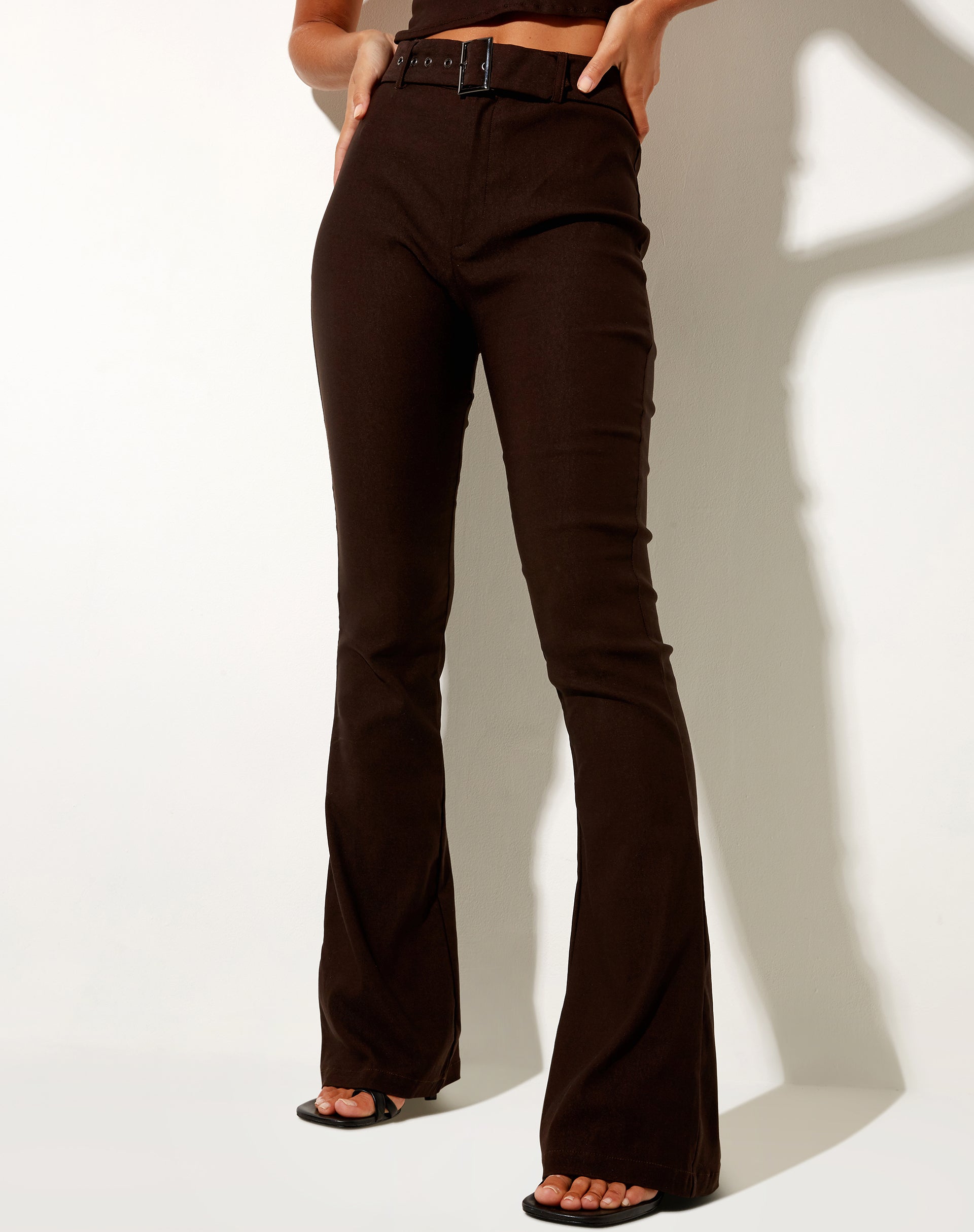 Zaltana Flare Trouser in Tailoring Brown-Nico Sky
