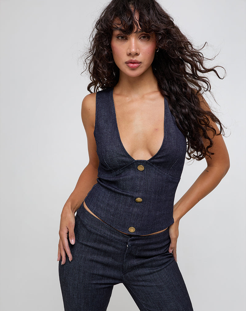 Oria Vest Top in Dark Denim Indigo-Nico Sky