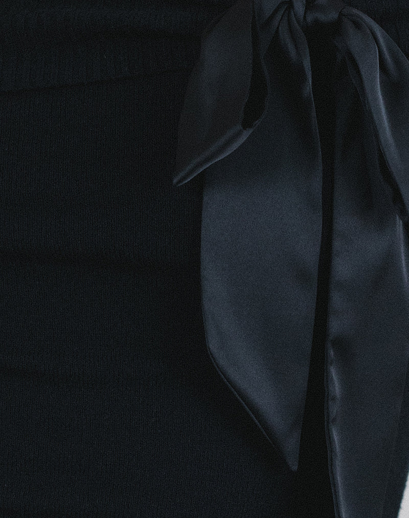 Orianne Bardot Top in Knit Black with Satin Bow-Nico Sky