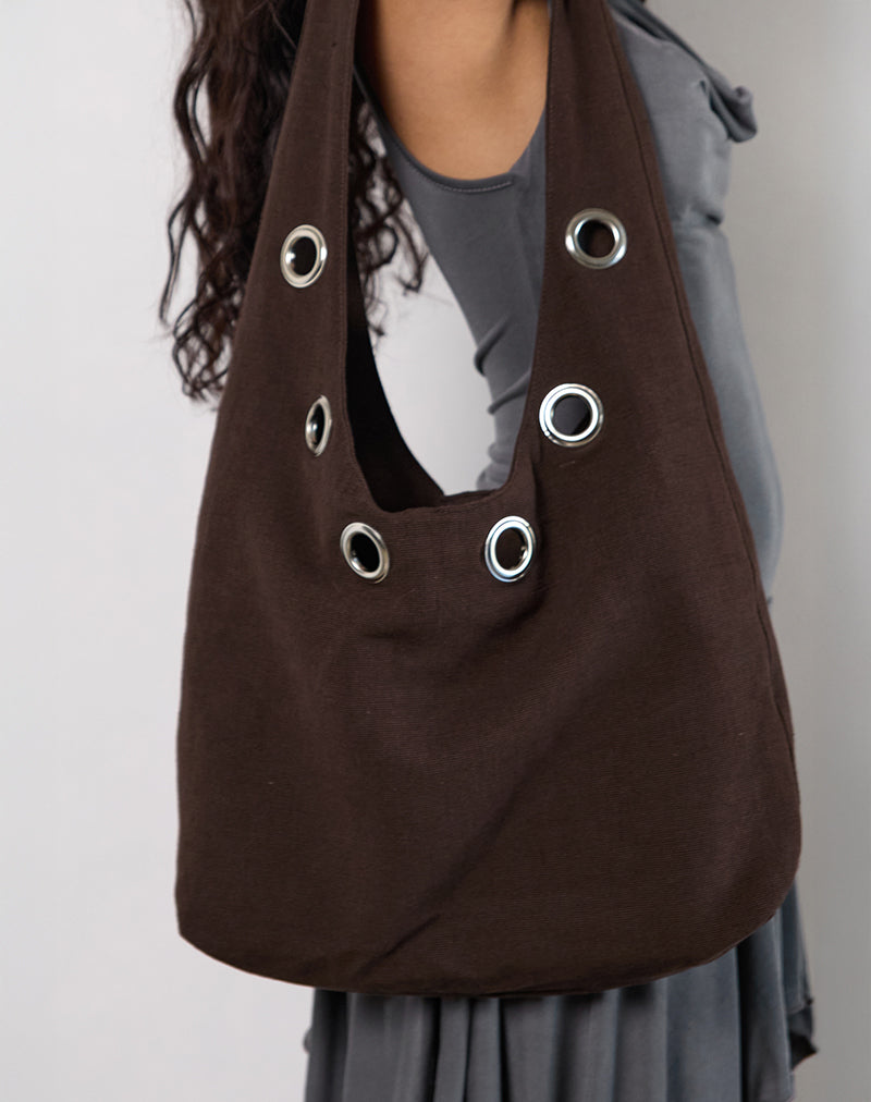 Oru Shoulder Bag in Brown with Eyelets-Nico Sky