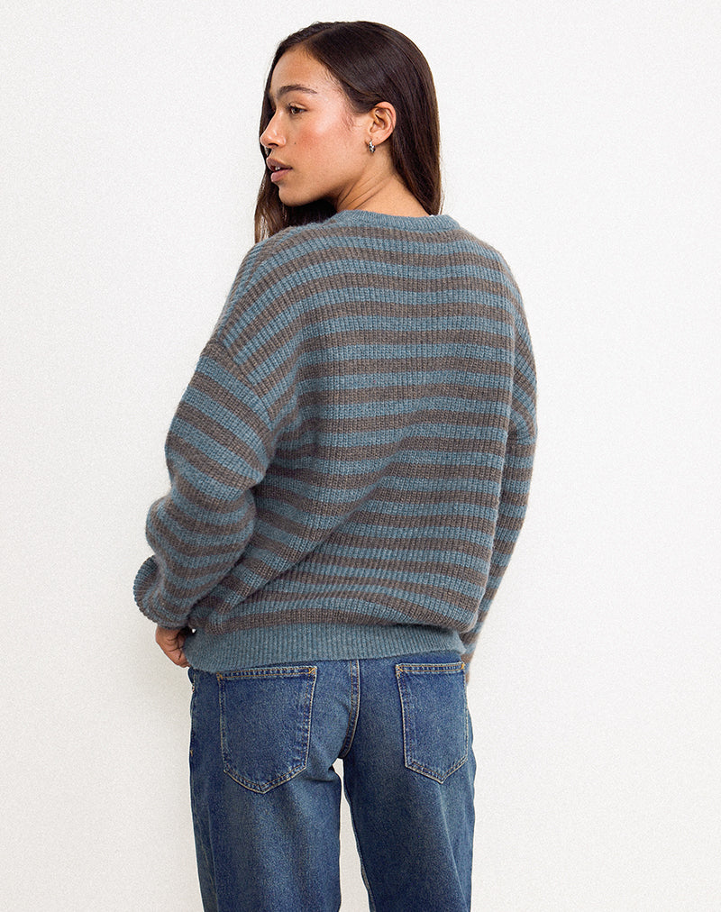 Orvala Knit Jumper in Slate and Brown Stripe-Nico Sky