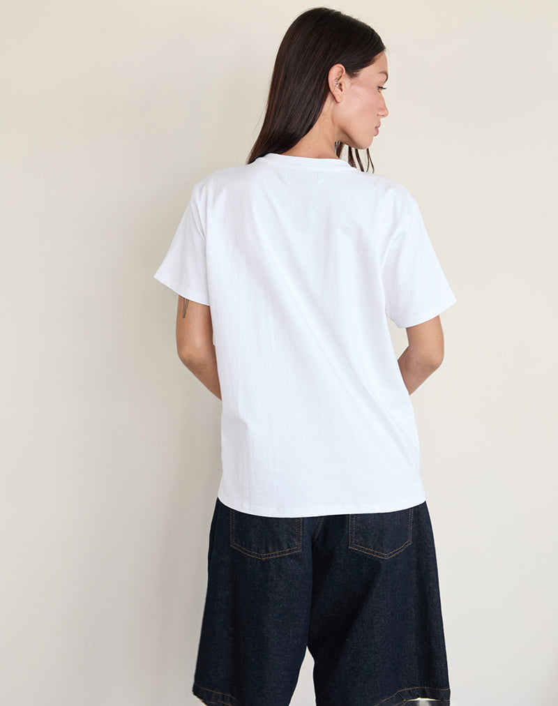 Oversize Basic Tee in White with Gemini Motel Pet Print-Nico Sky