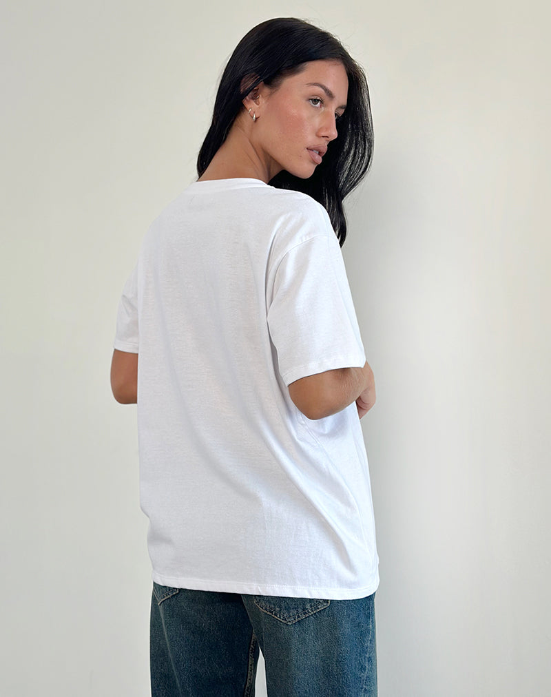 Oversized Basic Tee in White with Kitty-Nico Sky