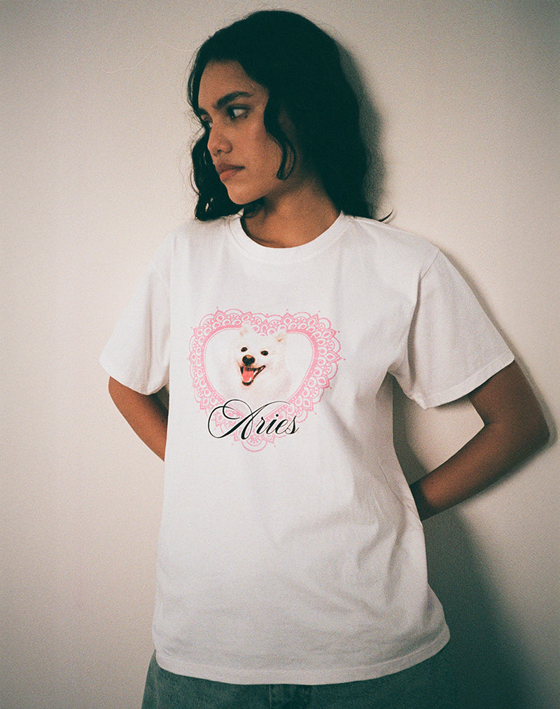 Oversize Basic Tee in White with Aries Motel Pet Print-Nico Sky
