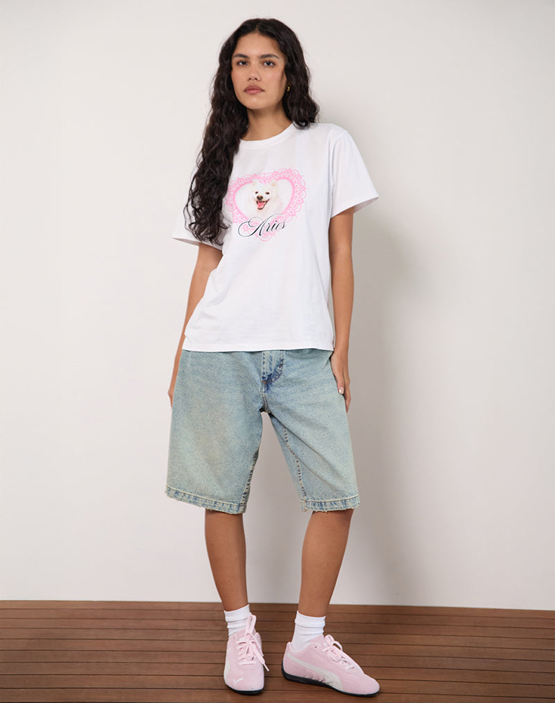 Oversize Basic Tee in White with Aries Motel Pet Print-Nico Sky