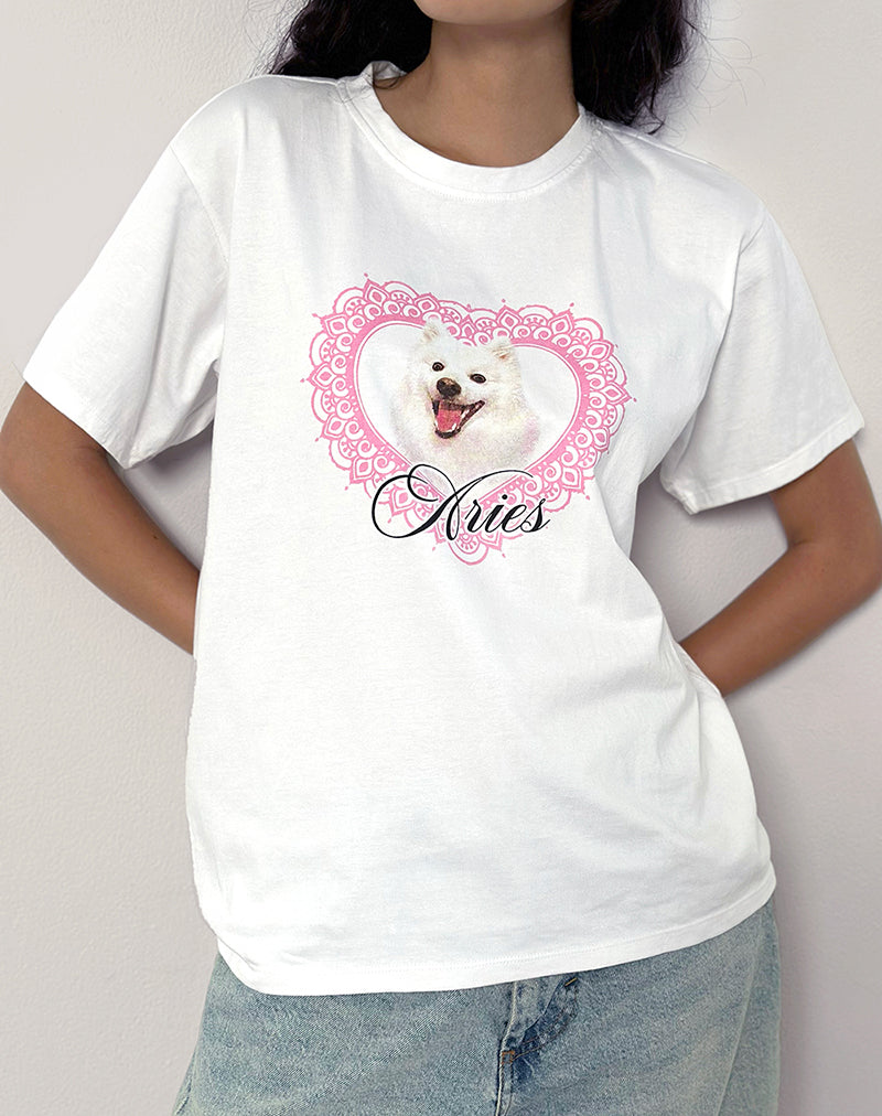 Oversize Basic Tee in White with Aries Motel Pet Print-Nico Sky